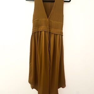 Grade & Gather Dark Gold Midi V-Neck Dress
